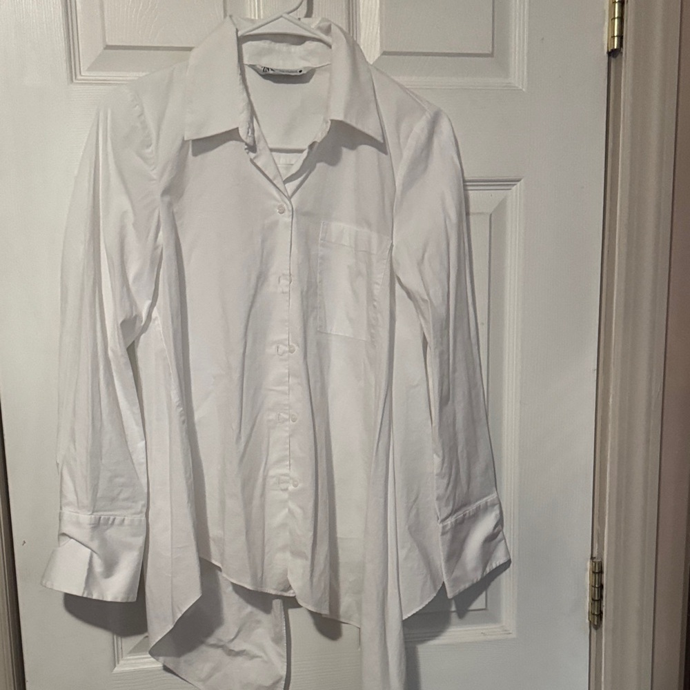 Zara Asymmetric Crisp White Dress Shirt for women